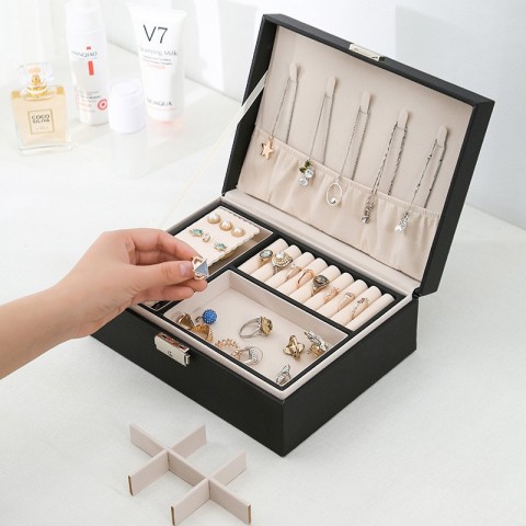 Princess Double-Layer PU Leather Jewelry Box - Elegant Storage for Women