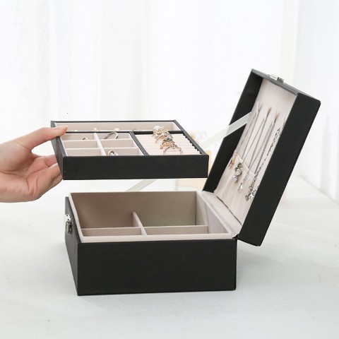 Princess Double-Layer PU Leather Jewelry Box - Elegant Storage for Women