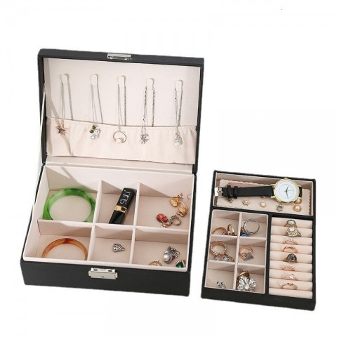 Princess Double-Layer PU Leather Jewelry Box - Elegant Storage for Women