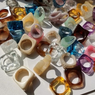 Vintage Transparent Acrylic Resin Rings Set, 20/36/50Pcs/Lot, Fashion Geometric Jewelry for Women