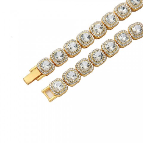 Unisex Fashion Alloy Cuban Chain Necklace with Black Peridot
