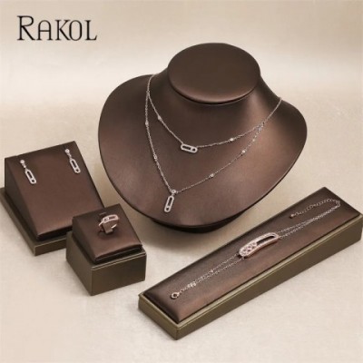 RAKOL Women's Fashion Geometric Paper Clip Pendant Earrings with Zircon Ring & Bracelet