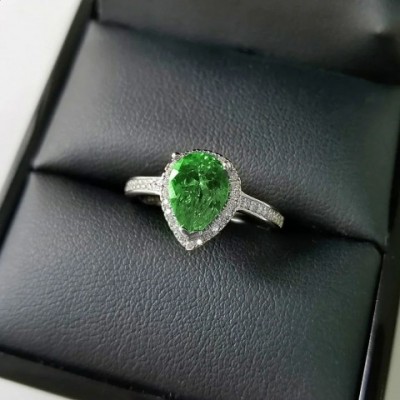 Silver Pink Pear-Cut Zircon Engagement Solitaire Ring for Women