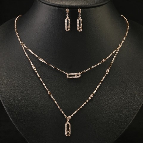 RAKOL Women's Fashion Geometric Paper Clip Pendant Earrings with Zircon Ring & Bracelet