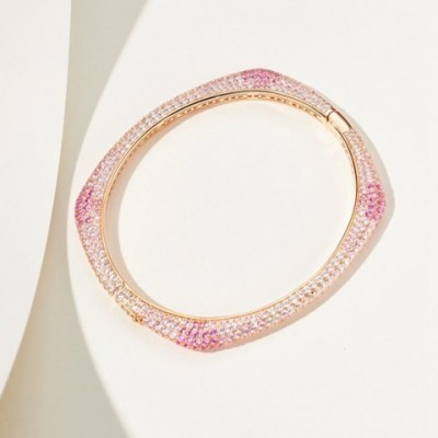 Wong Rain Exquisite 18K Gold Plated Sterling Silver Sapphire Bangle Bracelet for Women