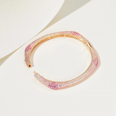 Wong Rain Exquisite 18K Gold Plated Sterling Silver Sapphire Bangle Bracelet for Women