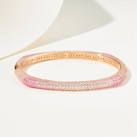 Wong Rain Exquisite 18K Gold Plated Sterling Silver Sapphire Bangle Bracelet for Women