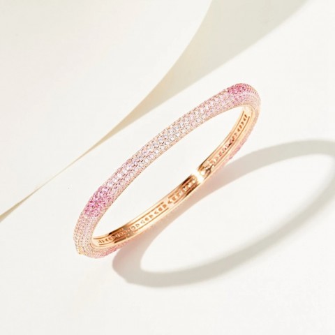 Wong Rain Exquisite 18K Gold Plated Sterling Silver Sapphire Bangle Bracelet for Women