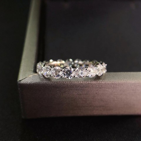 YES1 Women's 925 Sterling Silver Infinite Round Diamond Eternity Wedding Band Ring 250411