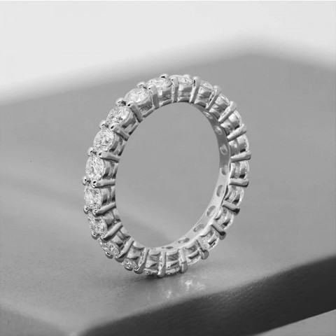 YES1 Women's 925 Sterling Silver Infinite Round Diamond Eternity Wedding Band Ring 250411