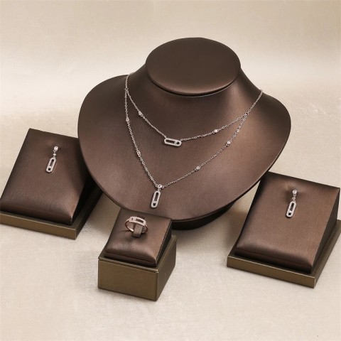 RAKOL Women's Fashion Geometric Paper Clip Pendant Earrings with Zircon Ring & Bracelet