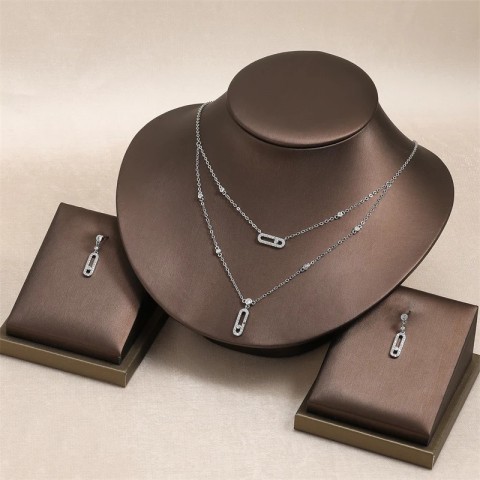 RAKOL Women's Fashion Geometric Paper Clip Pendant Earrings with Zircon Ring & Bracelet