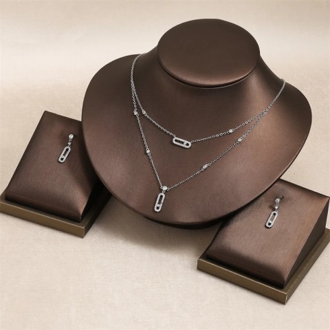 RAKOL Women's Fashion Geometric Paper Clip Pendant Earrings with Zircon Ring & Bracelet