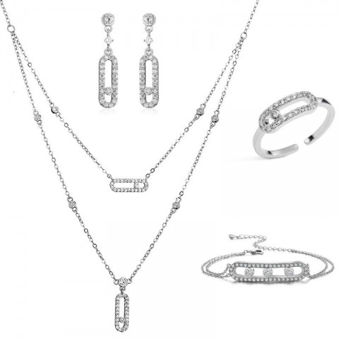 RAKOL Women's Fashion Geometric Paper Clip Pendant Earrings with Zircon Ring & Bracelet