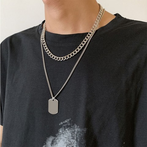 Hee Ha Unisex Double Pendant Titanium Necklace