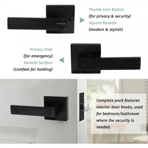 Matte Black Zinc Alloy Privacy Door Levers - 10 Pack Universal Handles dh5727163