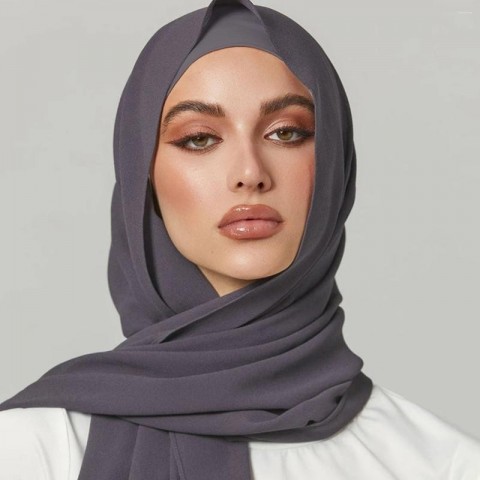 Elegant Solid Chiffon Hijab Set for Women with Matching Modal Undercap