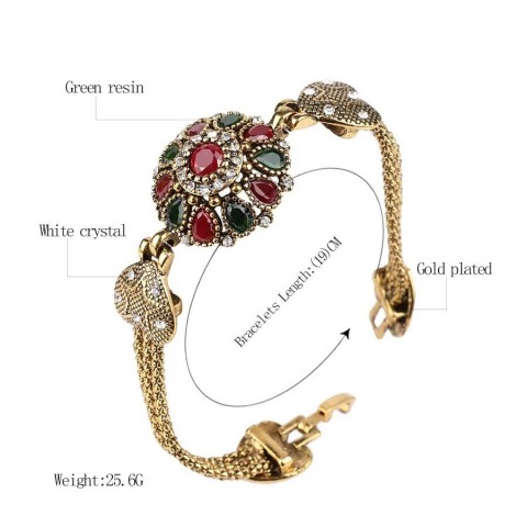 Kinel Women's Retro Gold Beaded Bohemian Bracelet - Red Resin and Alloy