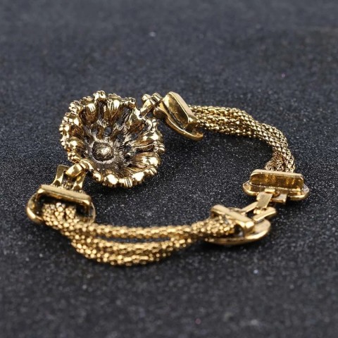 Kinel Women's Retro Gold Beaded Bohemian Bracelet - Red Resin and Alloy