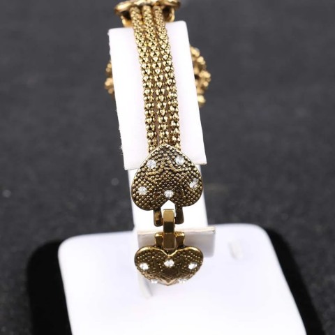 Kinel Women's Retro Gold Beaded Bohemian Bracelet - Red Resin and Alloy
