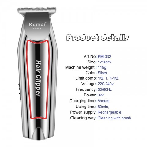 Kemei Men's Electric Hair Trimmer & Beard Grooming Kit, 220-240V, CE Certified