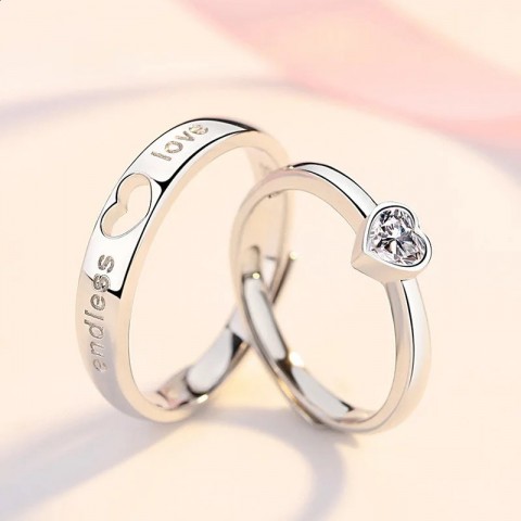 Yongjie Tongxin Sterling Silver Couple Rings with Opening Heart Design from Japan and Korea