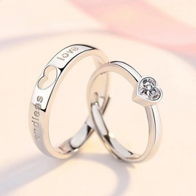 Yongjie Tongxin Sterling Silver Couple Rings with Opening Heart Design from Japan and Korea