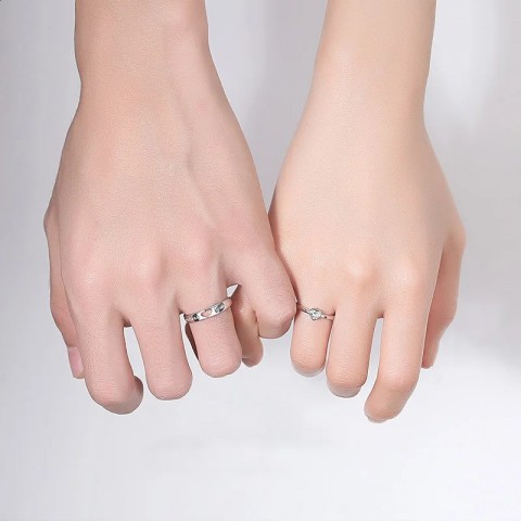 Yongjie Tongxin Sterling Silver Couple Rings with Opening Heart Design from Japan and Korea