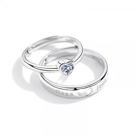 Yongjie Tongxin Sterling Silver Couple Rings with Opening Heart Design from Japan and Korea