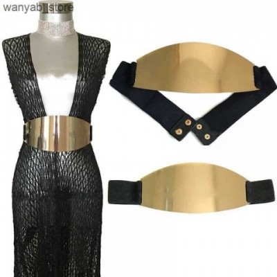BLING SHINY Fashion Women's Wide Oval Metal Mirror Elastic Belt in Silver Gold BG-044