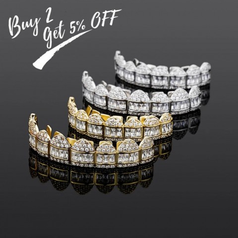 TOP Baguette Set - 14K Platinum Teeth Grills for Women