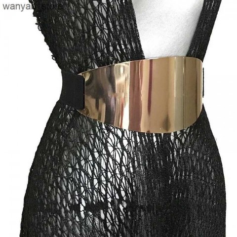BLING SHINY Fashion Women's Wide Oval Metal Mirror Elastic Belt in Silver Gold BG-044