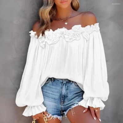 Elegant Lotus Leaf Shoulder Top for Women 2024 Spring Summer