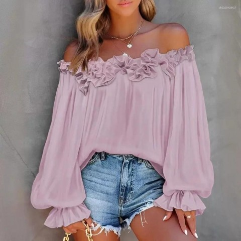 Elegant Lotus Leaf Shoulder Top for Women 2024 Spring Summer
