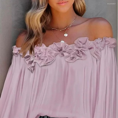 Elegant Lotus Leaf Shoulder Top for Women 2024 Spring Summer