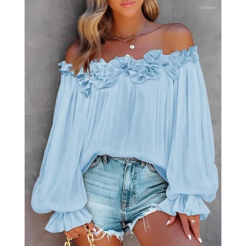 Elegant Lotus Leaf Shoulder Top for Women 2024 Spring Summer