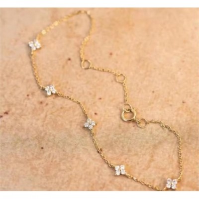 Dainty Four Leaf Clover Charm Bracelet in 14K Gold Plated for Women