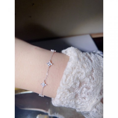 Dainty Four Leaf Clover Charm Bracelet in 14K Gold Plated for Women