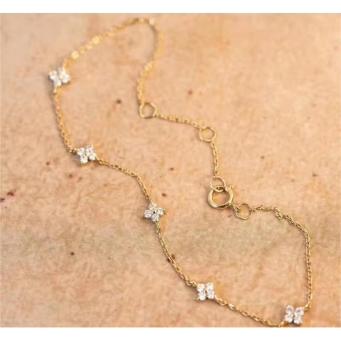 Dainty Four Leaf Clover Charm Bracelet in 14K Gold Plated for Women