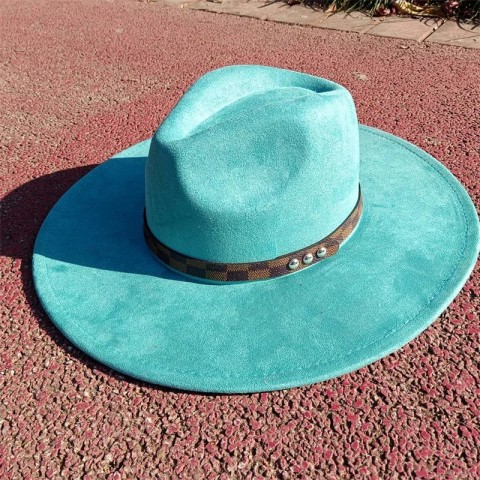 Avocado Green Suede Fedora with Large Brim for Men and Women