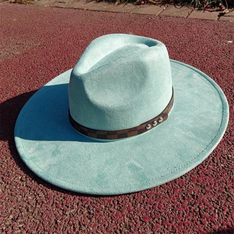 Avocado Green Suede Fedora with Large Brim for Men and Women