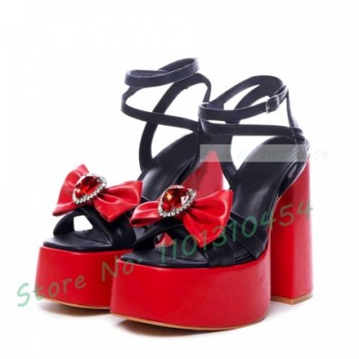 Heart Crystal Bow Platform Sandals for Women