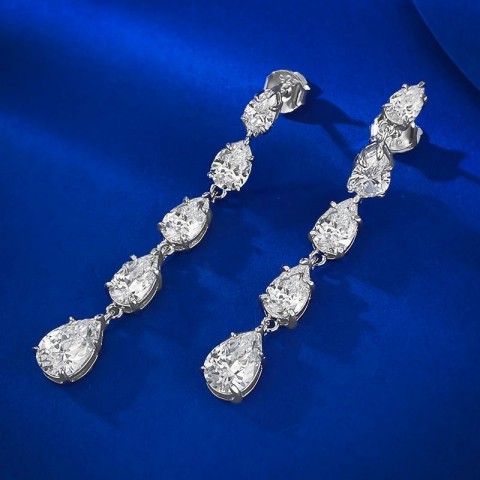 Classis Lady Moissanite Diamond Earrings Sterling Silver Wedding Set for Women