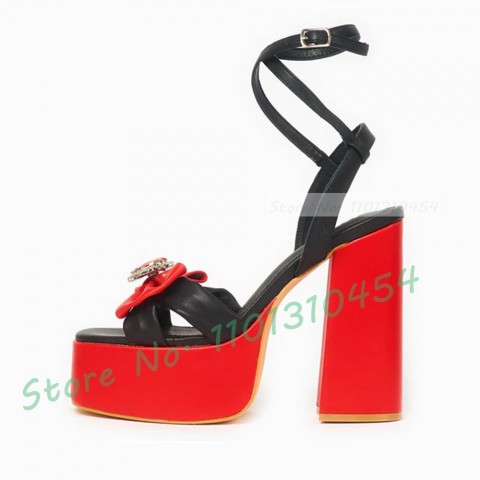 Heart Crystal Bow Platform Sandals for Women