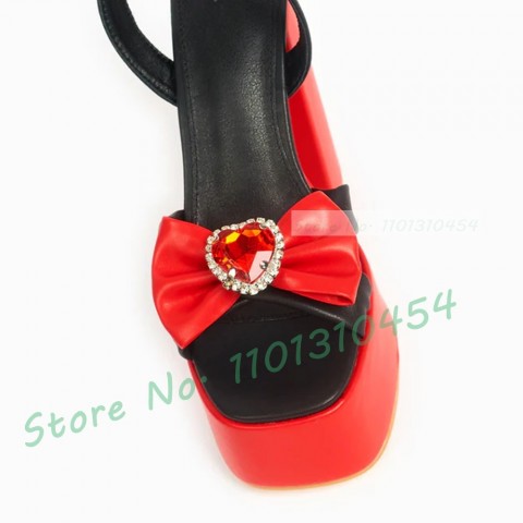 Heart Crystal Bow Platform Sandals for Women