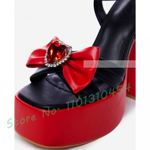 Heart Crystal Bow Platform Sandals for Women