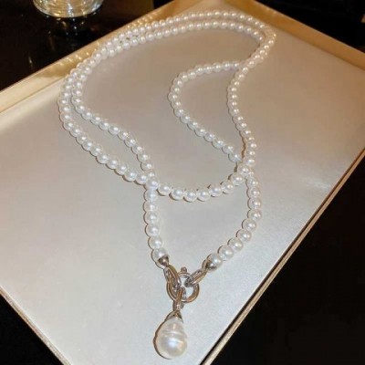 Tear-drop Unisex Pendant Necklaces with Double-layer Flower Design