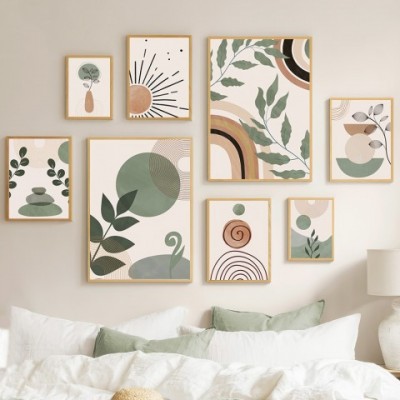 Boho Sun Ray Canvas Art for Living Room - Unique Geometric Wall Decor
