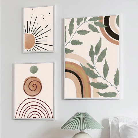Boho Sun Ray Canvas Art for Living Room - Unique Geometric Wall Decor