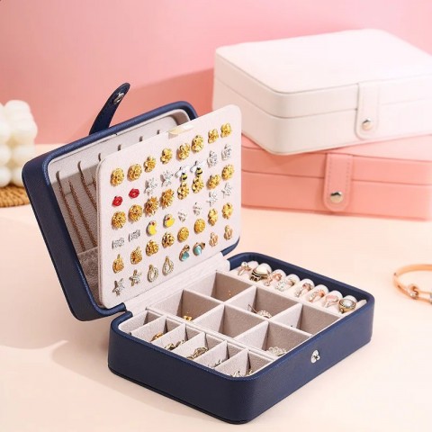 Korean Style High-capacity Leather Travel Jewelry Box for Women